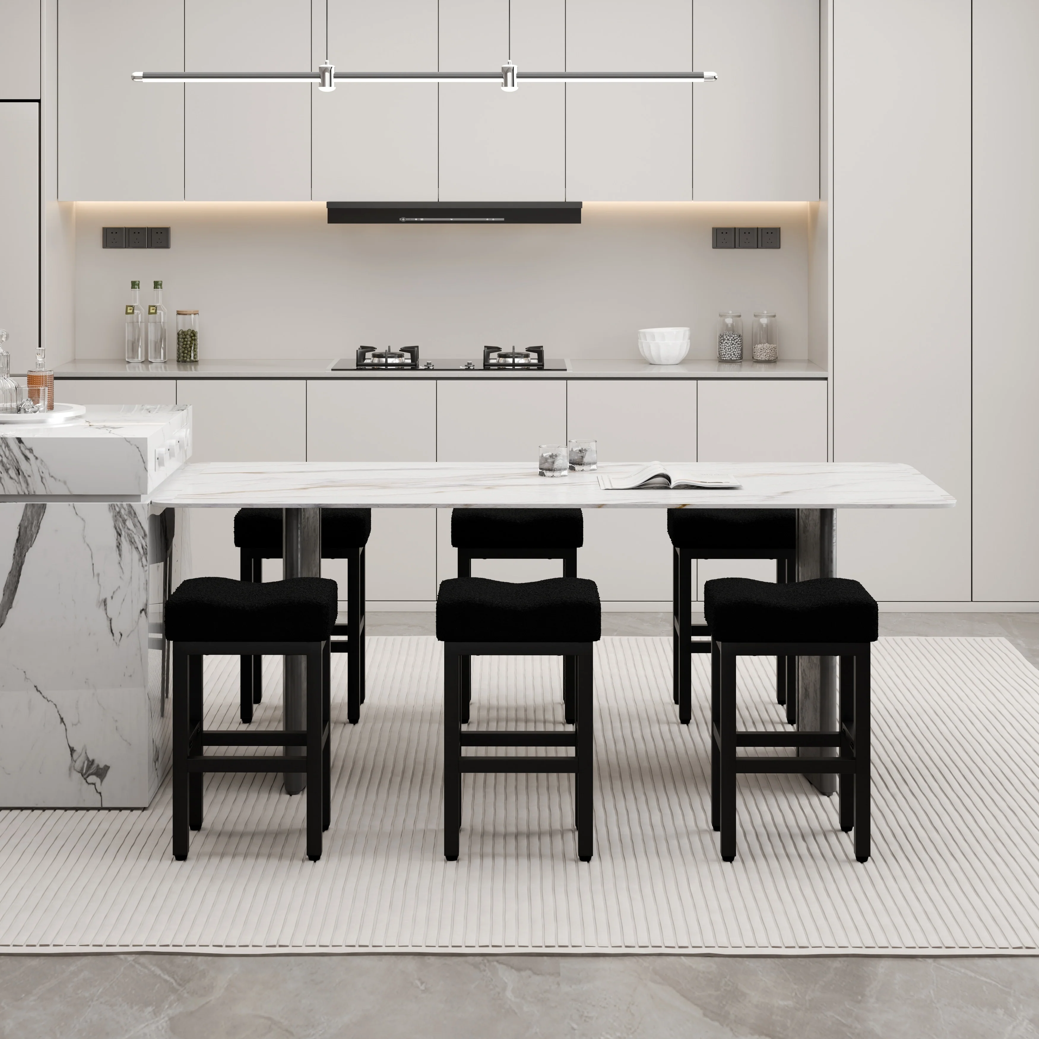 XINMICS Bar Stools, 27 Inches Modern Counter Height Bar Stools, Metal Legs Backless Upholstered Saddle Stool Chair