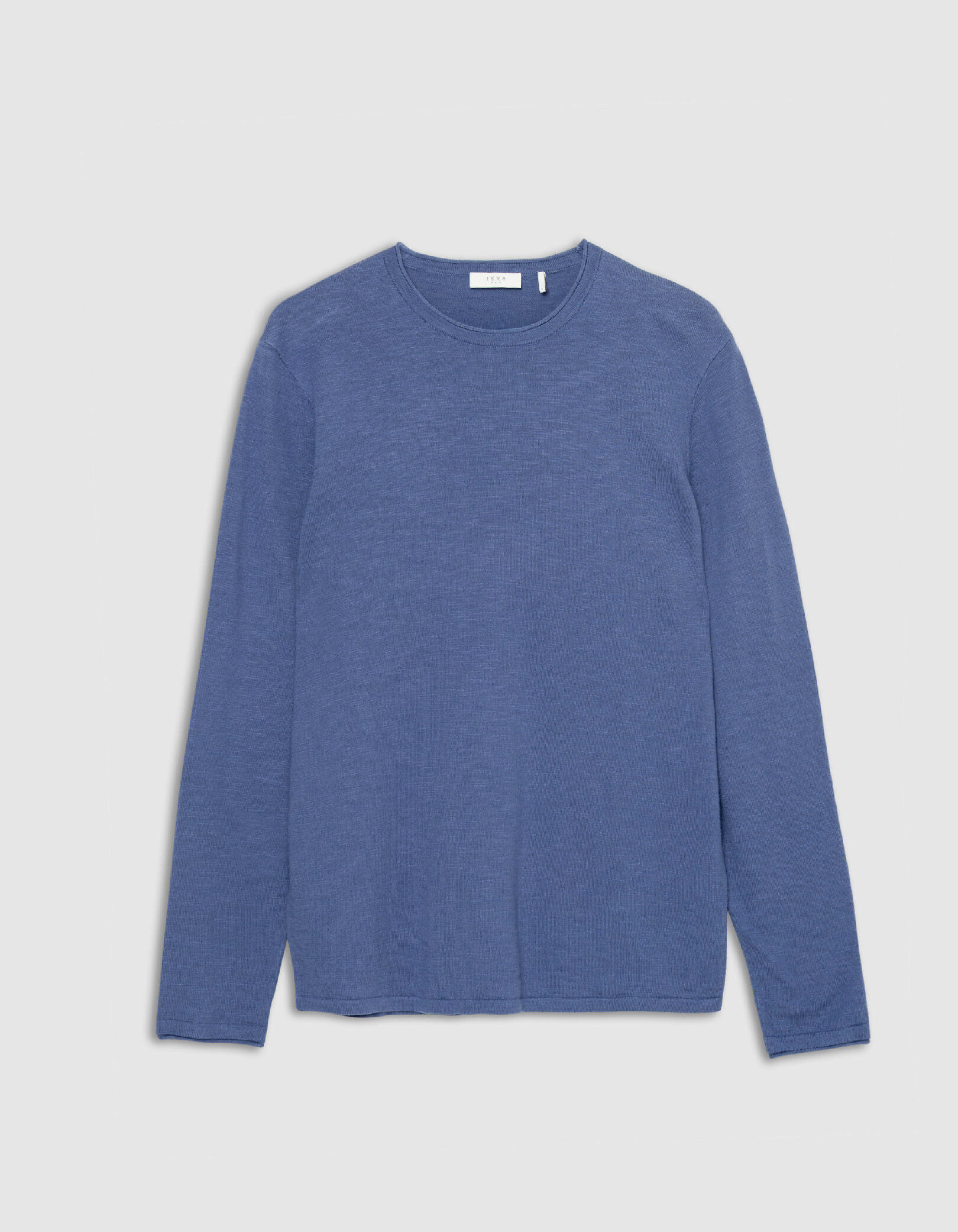 Pull bleu coton bio tricot fin flammé Homme