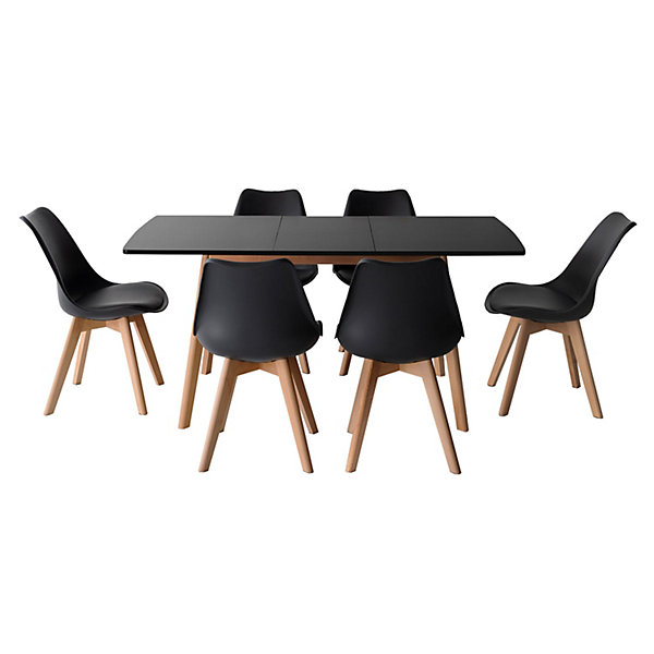 Ensemble table extensible 120/160cm HELGA et 6 chaises NORA noir - HAPPY GARDEN