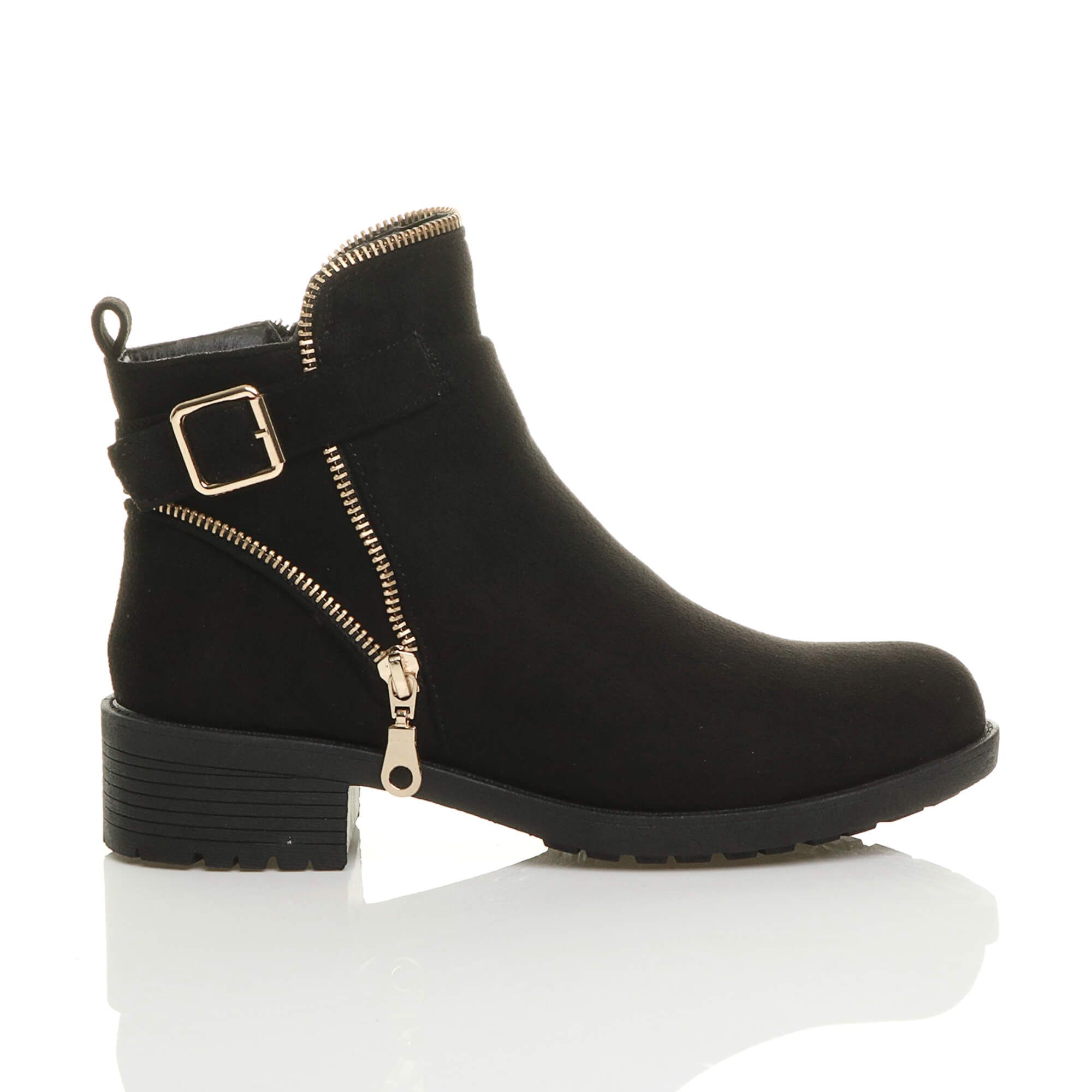 AJVANI Low Heel Gold Zip Ankle Boots