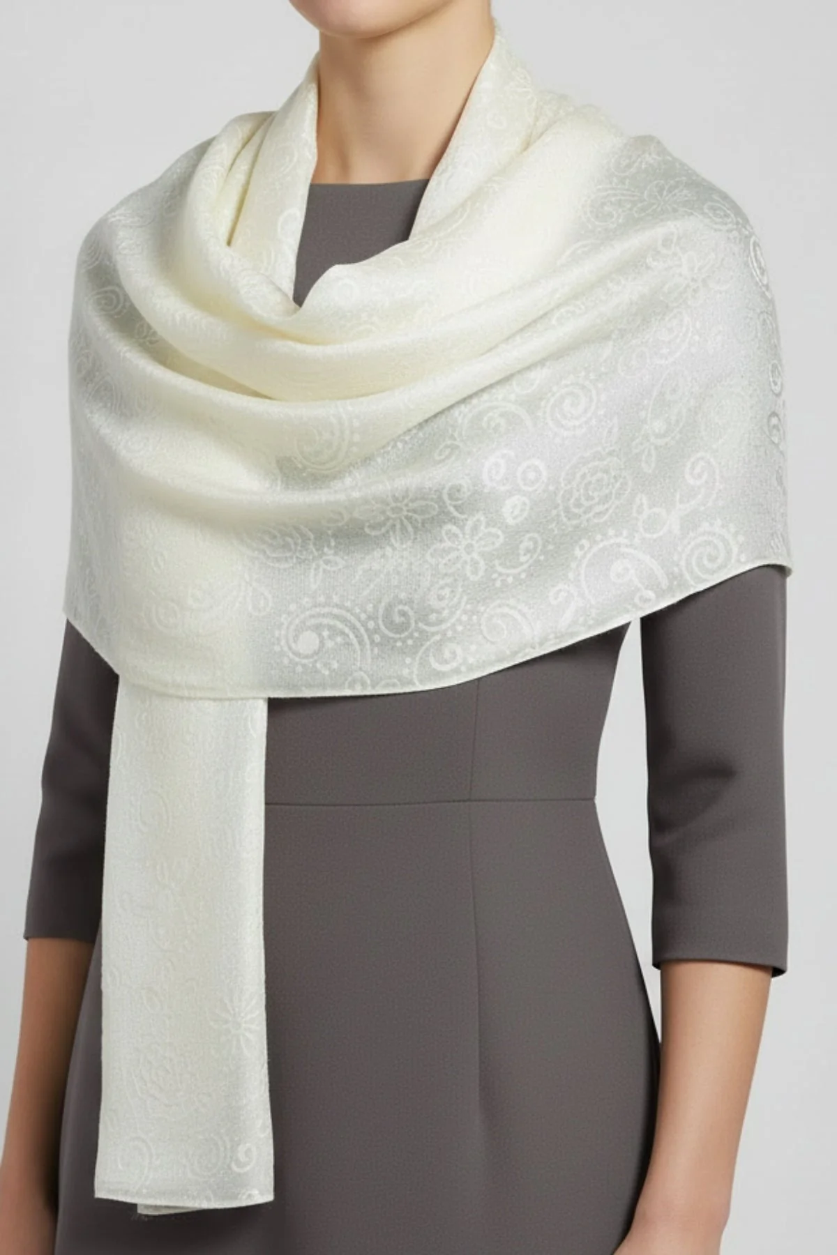 Cream Silk Touch Embossed Scarf
