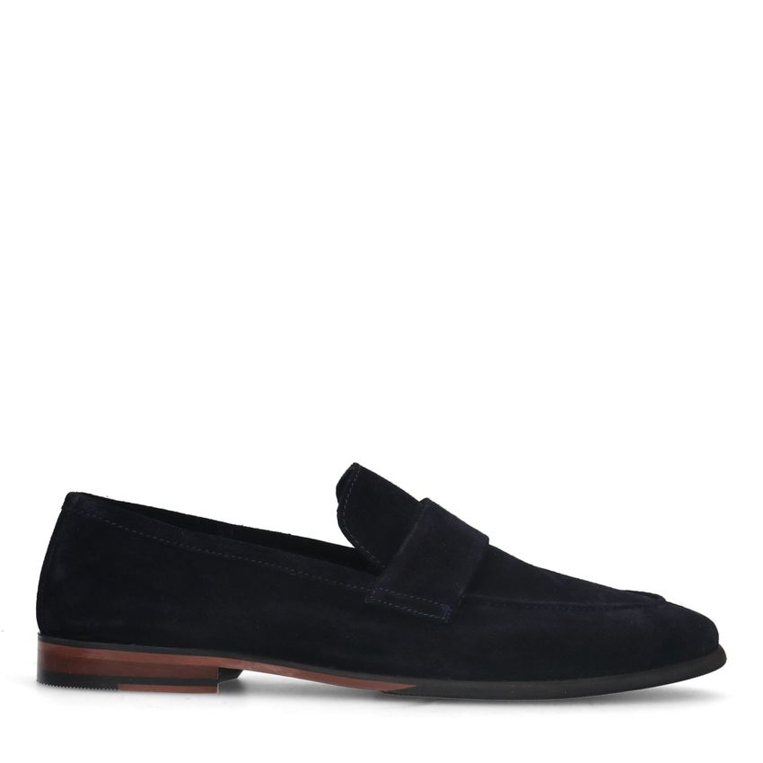 Manfield Blauwe suède loafers