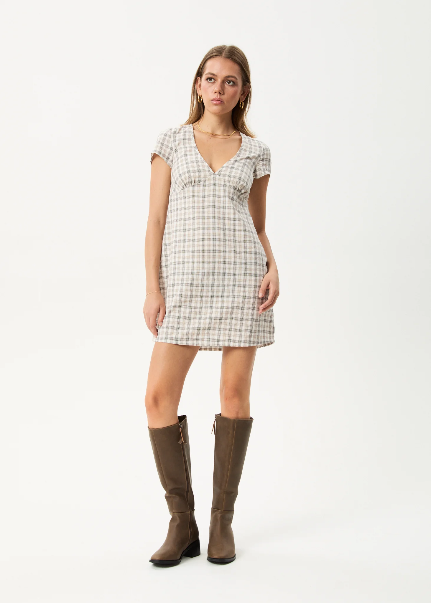 AFENDS Womens Leo - Seersucker Mini Dress - Coffee / White