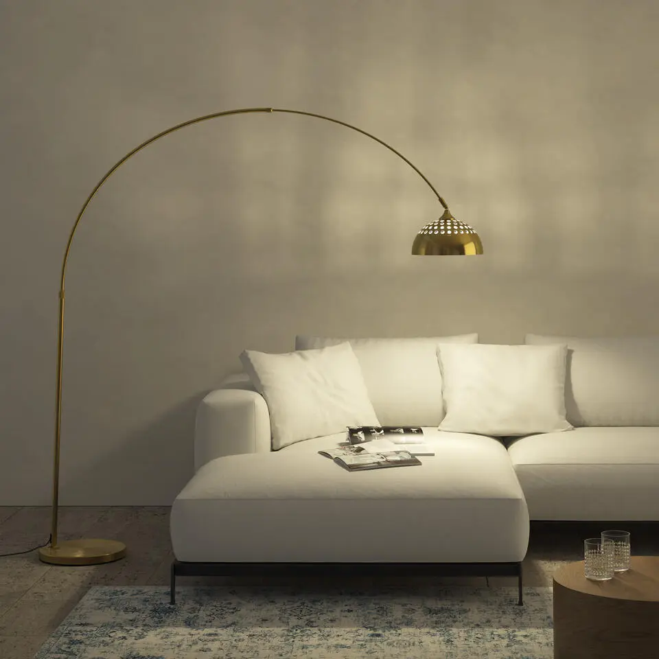 tectake Booglamp Arcus, staal, retro-stijl, 60W, Goud