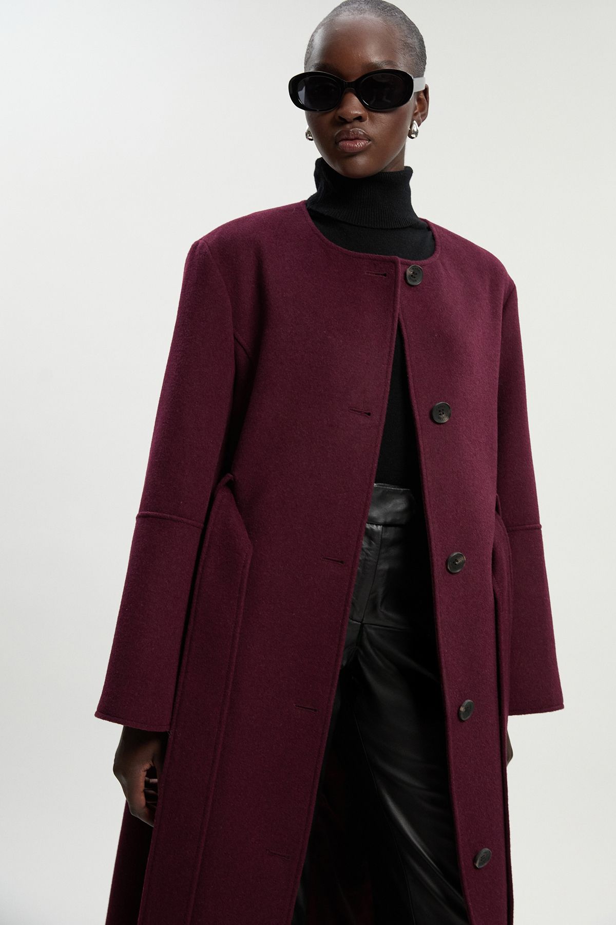KarenMillen Tall Brushed Wool Single Breasted Belted Tailored Maxi Coat