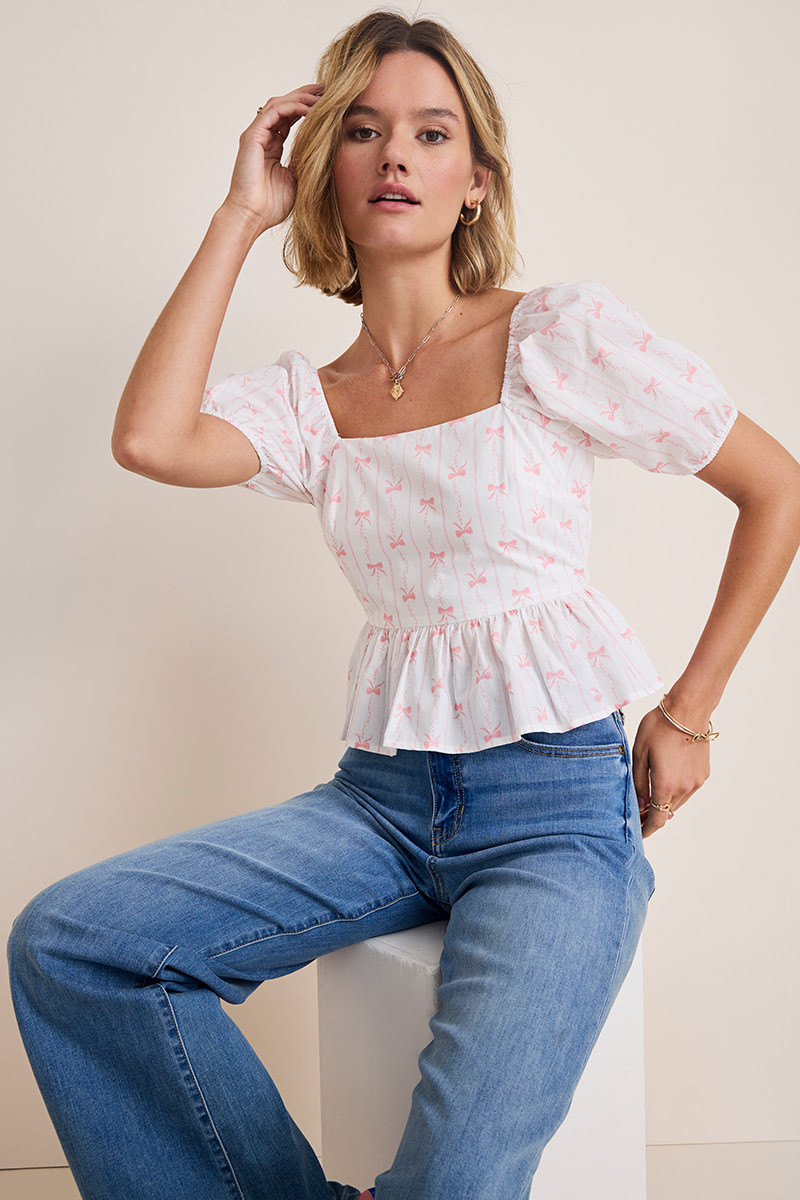 Joan Bow Back Short Sleeve Blouse