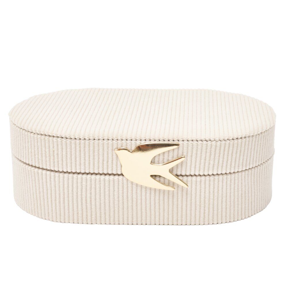 BoÎte à bijoux ovale velours fermoir métal doré hirondelle 22x13xH6,5cm (2 modèles)