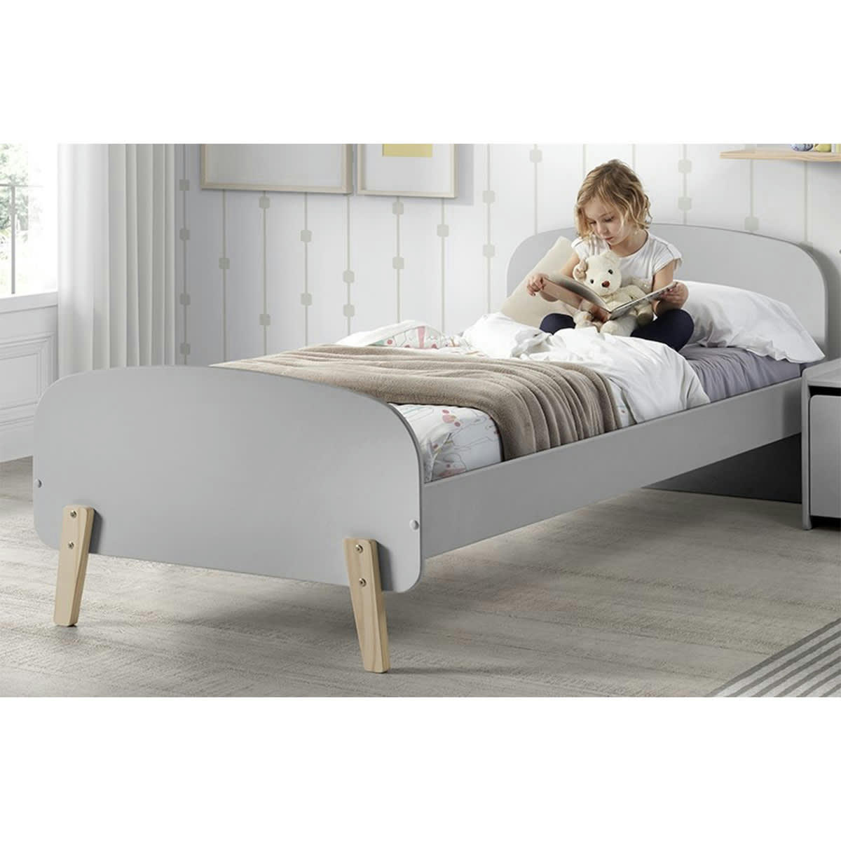 KIDDY - Lit 90x200 sommier inclus gris cool