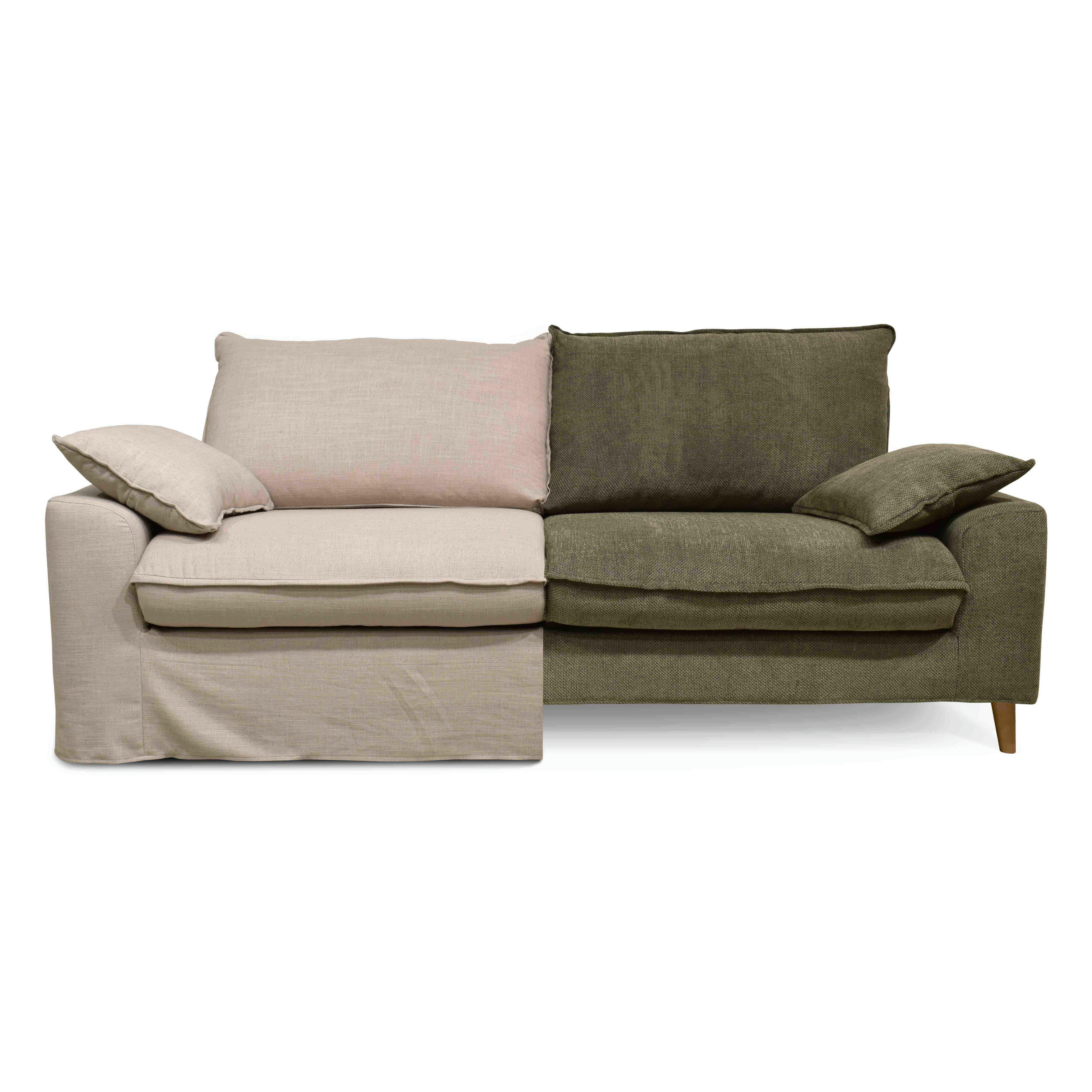 JAROD - Canapé tissu 3 places avec une housse supplémentaire vert kaki