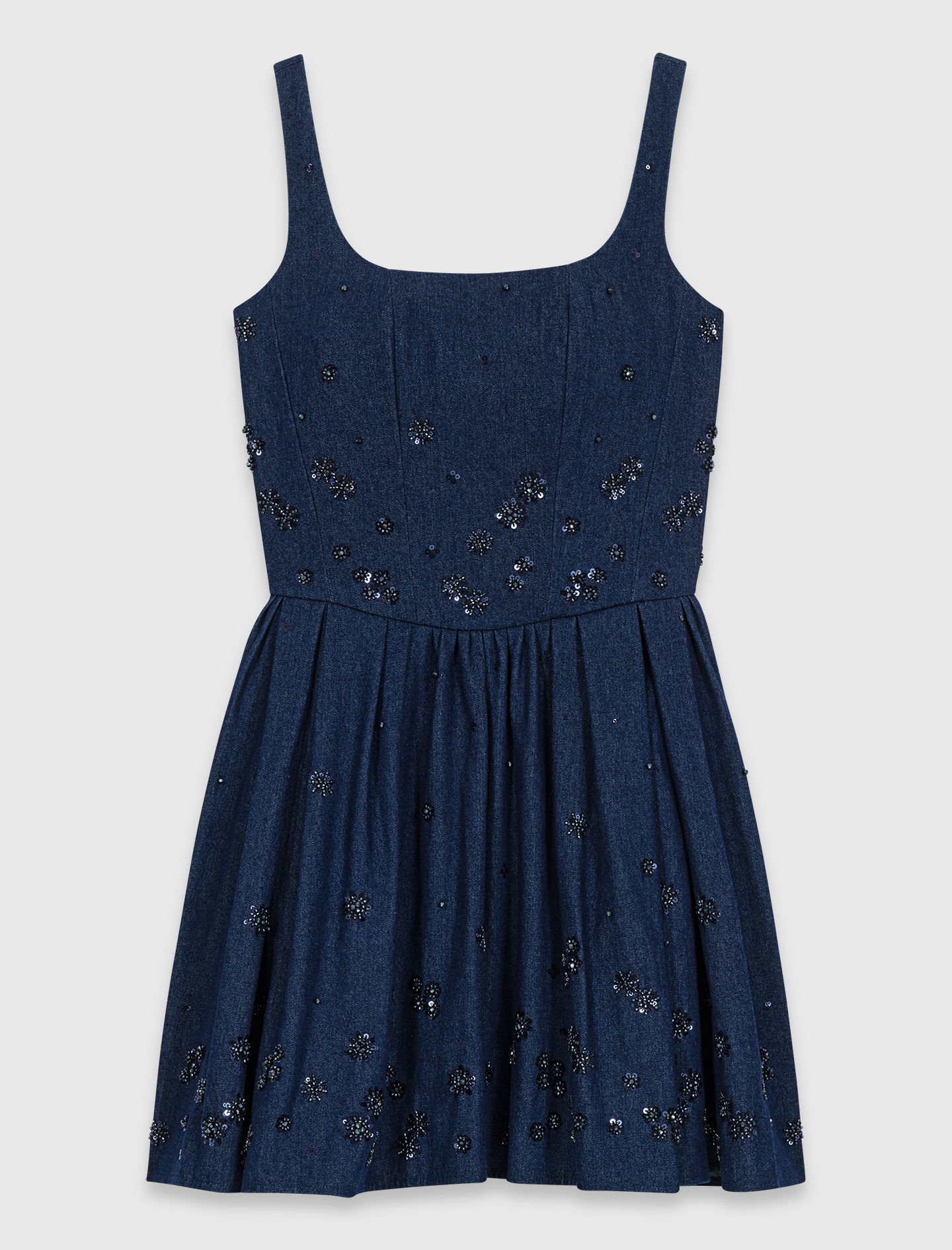 Robe évasée en denim brodé