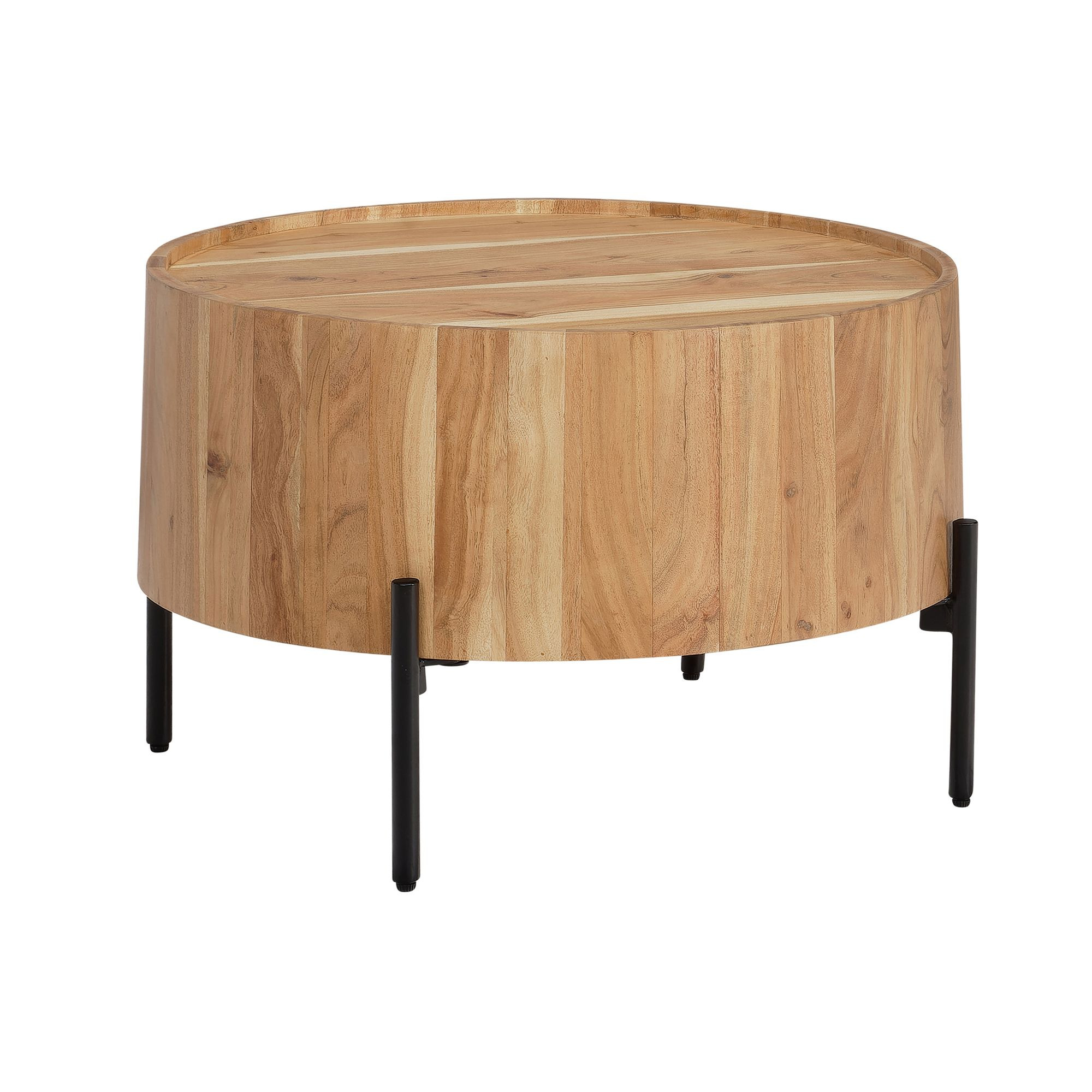 Stolik Kawowy Lite Drewno Akacja Metal 60x60x41 cm Nowoczesny Salon