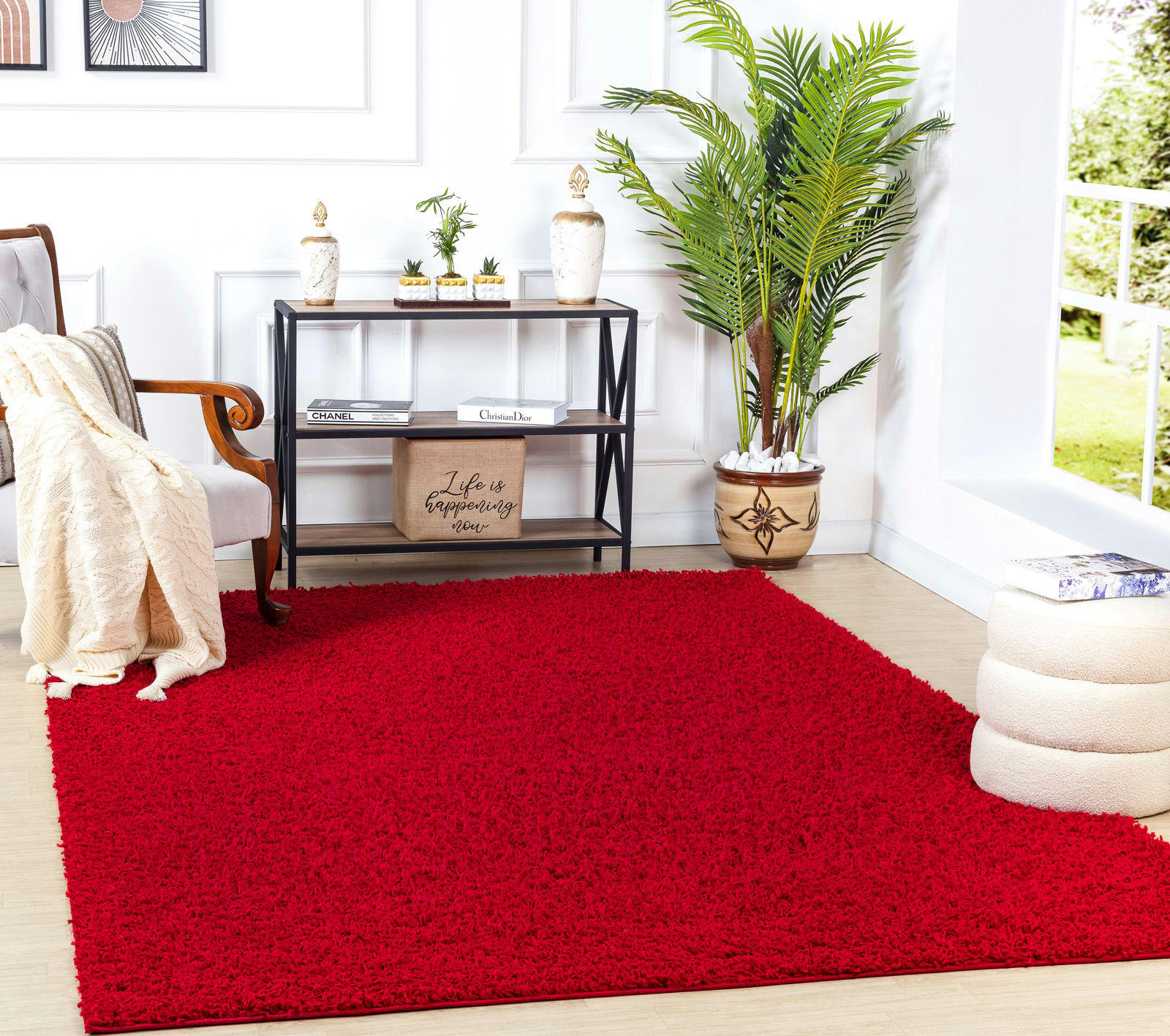 LILLY - Tapis Shaggy Uni Chic Rouge 120x170