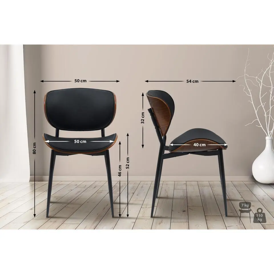 CLP Eetkamerstoel Enid Kunstleer - walnoot/zwart