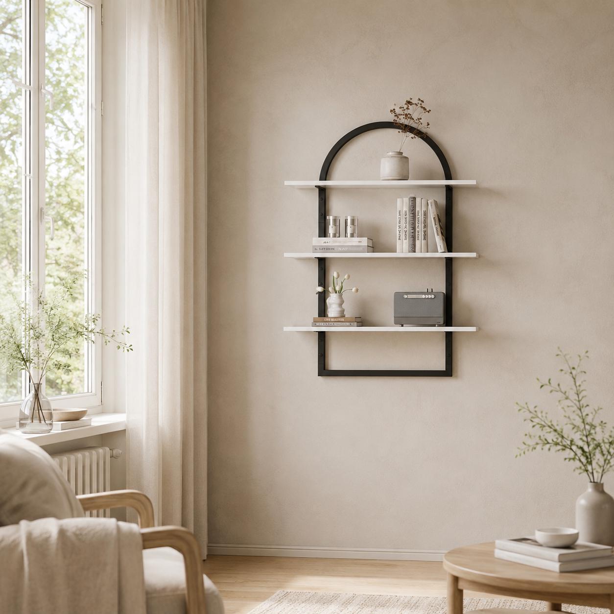 Arched Wall Shelf 3 Tier | Modern Boho Wood Metal Shelving Unit