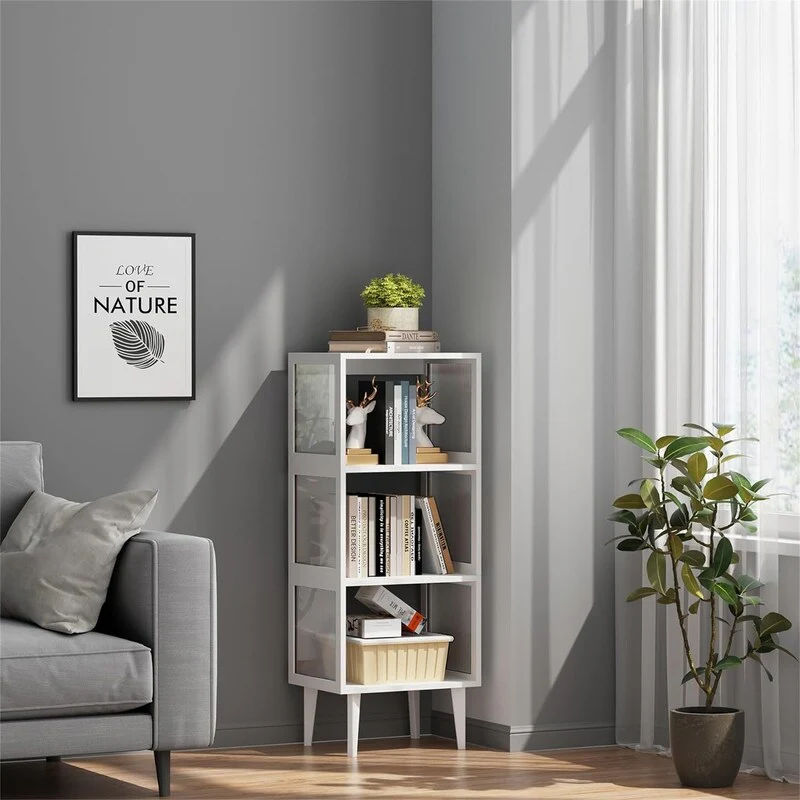 4 Tier Book Shelf 3 Cube Bookcase - 12.6D x 16.1W x 42H