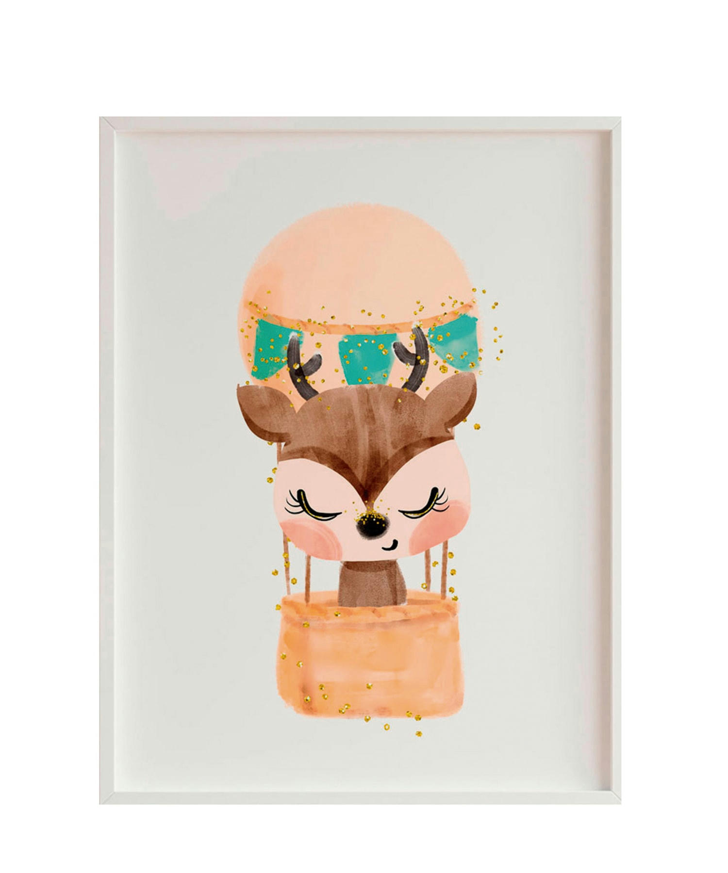 CUADROS - Impression de cerf ballon encadrée en bois blanc 43X33 cm