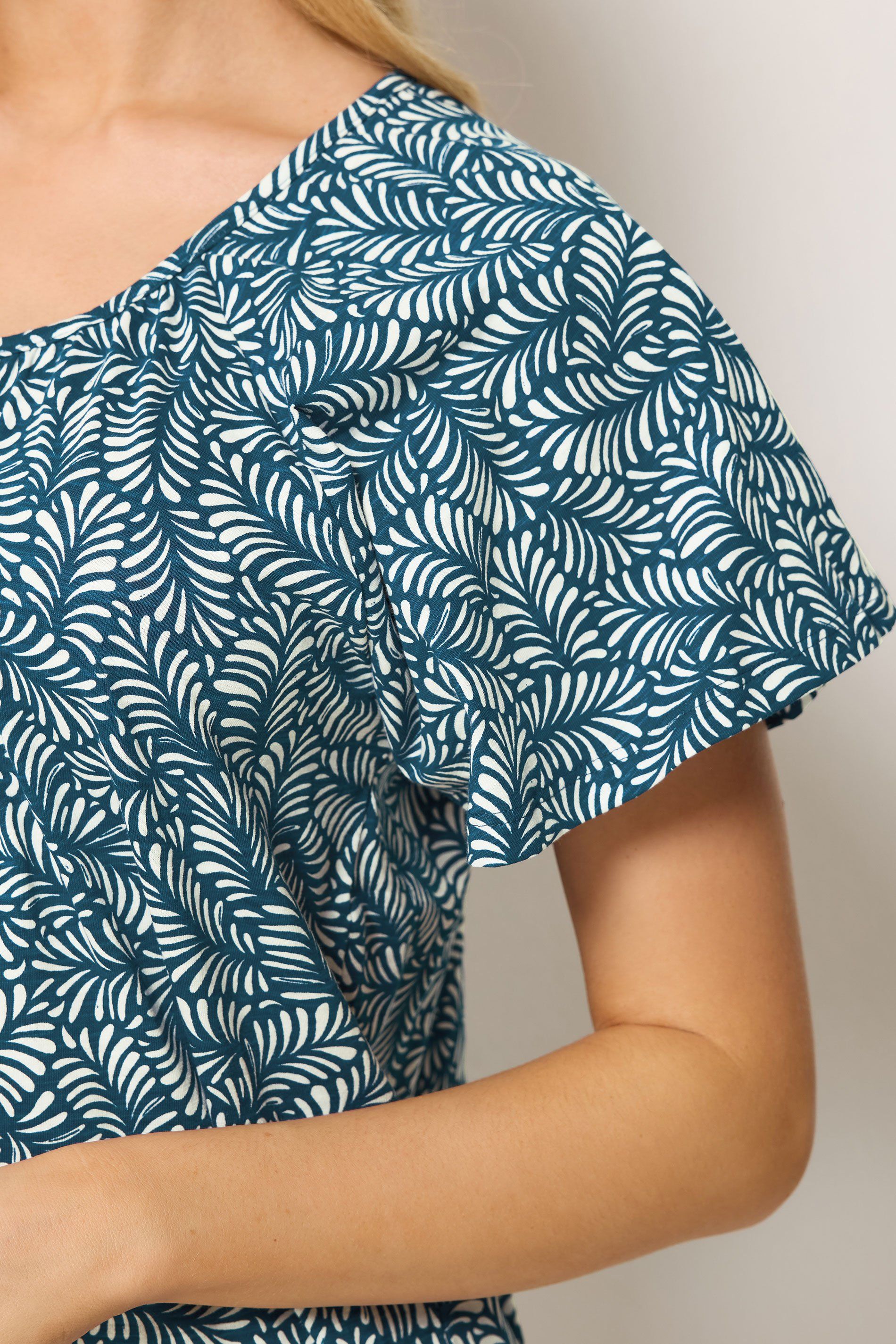 M&Co Leaf Print Cotton Scoop Neck Top