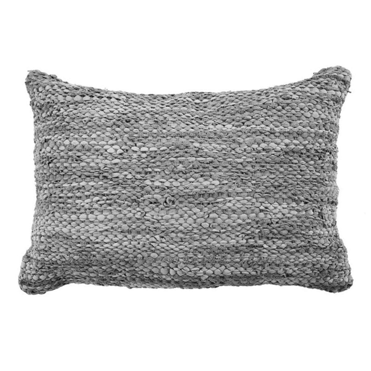 SKIN - Coussin en cuir tressé gris clair 60x40