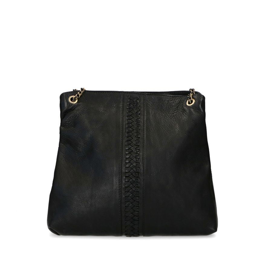 Manfield Zwarte leren schoudertas