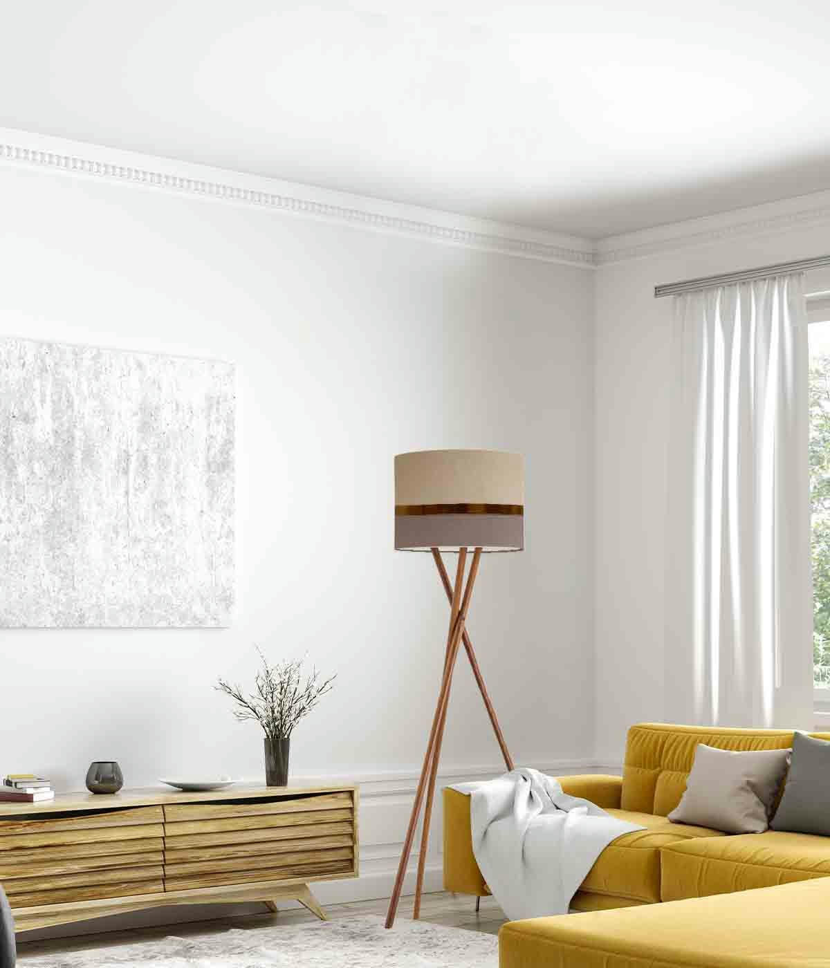 KHARANI - Abat-jour Lampadaire bicolore taupe et beige D: 45 x H: 28