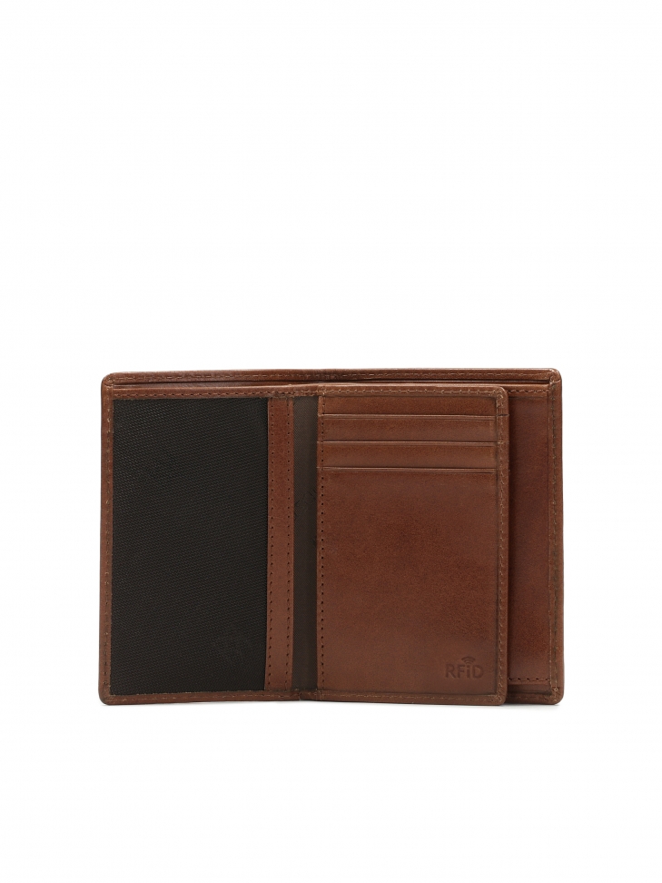 Brown leather double folding wallet