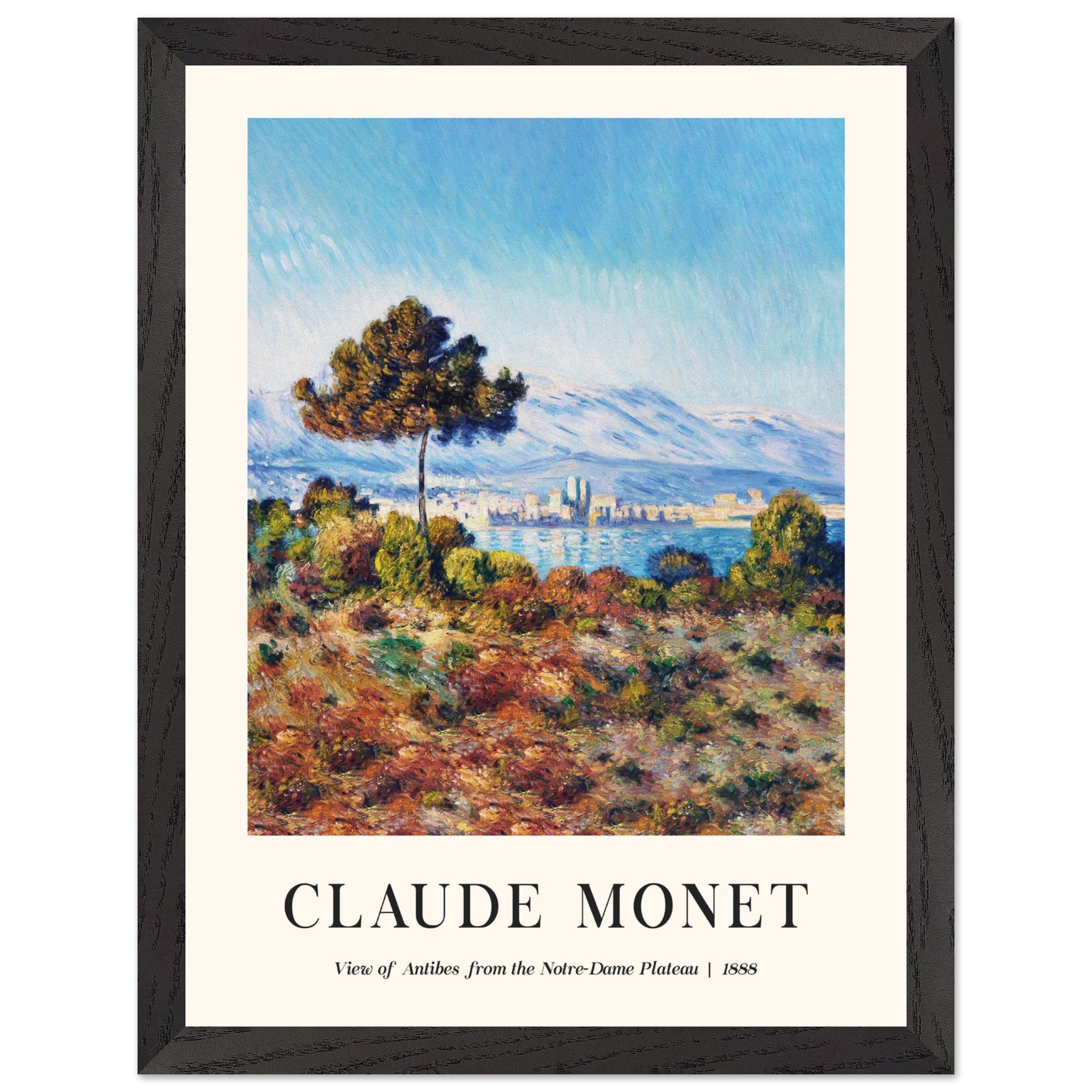 Artfulprints Poster met Lijst Claude Monet - View of Antibes, from the Notre-Dame Plateau  - 30x40 cm - Blauw