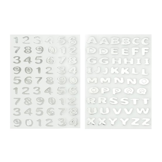 Silver Metallic Puffy Uppercase Alphabet Stickers 106 Pieces