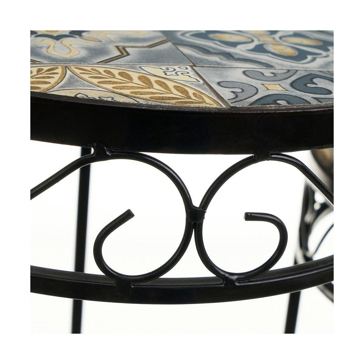 - Supports plantes métal noir et céramique bleu 30x30x66cm - Lot de 3