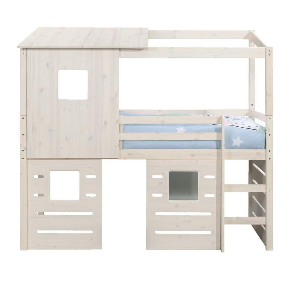ALMA - Lit cabane mi-hauteur 90x200 cm bois massif blanc