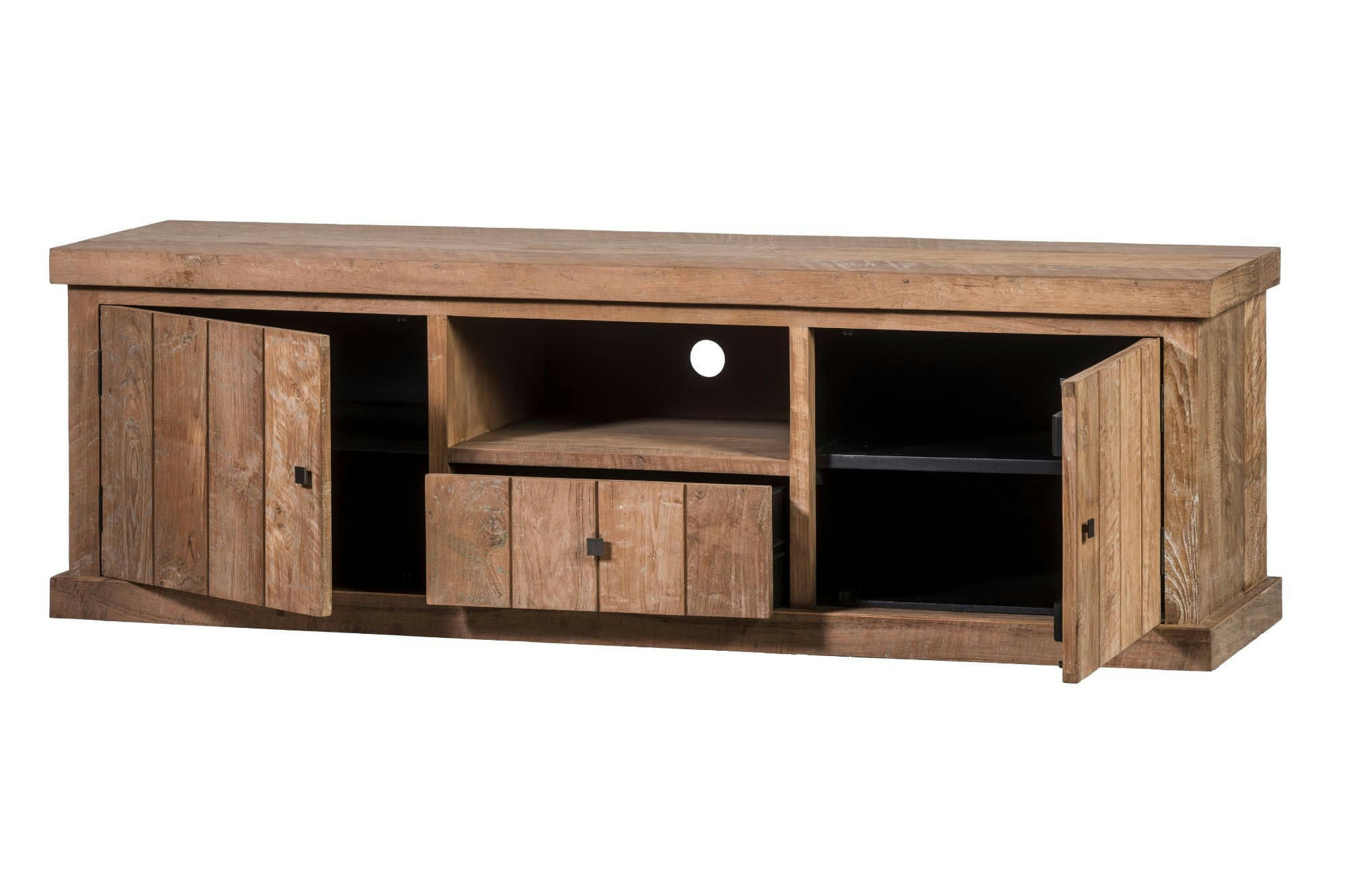 LINAS - Meuble TV en bois recyclé 2 portes 1 tiroirs 1 niche