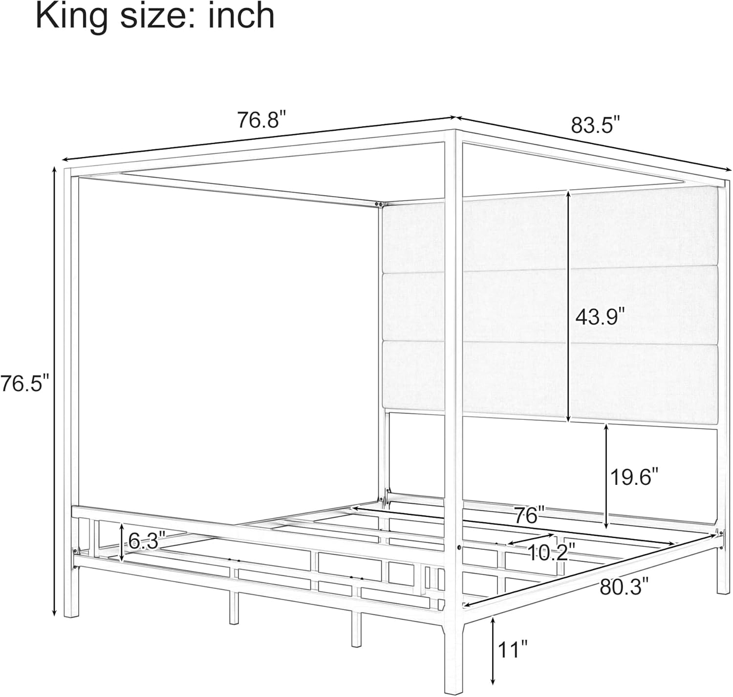 Merax King Size Gold Metal Canopy Bed Frame, Modern Upholstered Linen Headboard with Tall Back Support, 800 lbs Weight Capacity, Luxurious 4-Poster Bedroom Furniture for Modern Home, Gold+Tan