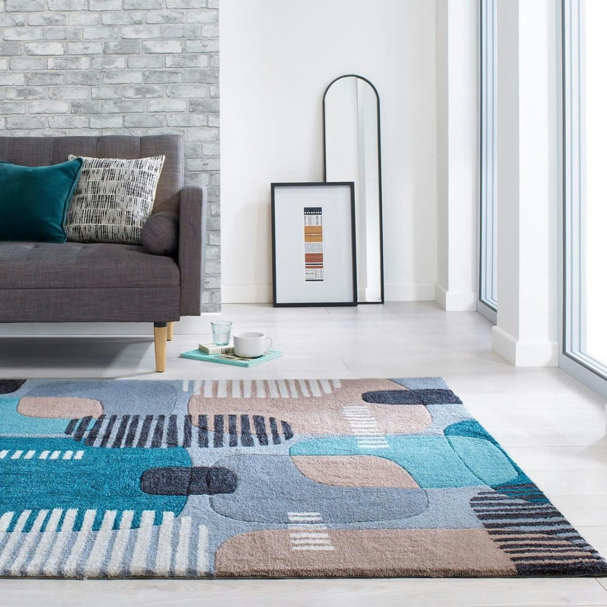 POP ART - Tapis de salon moderne en Polyester Bleu turquoise 160x230 cm