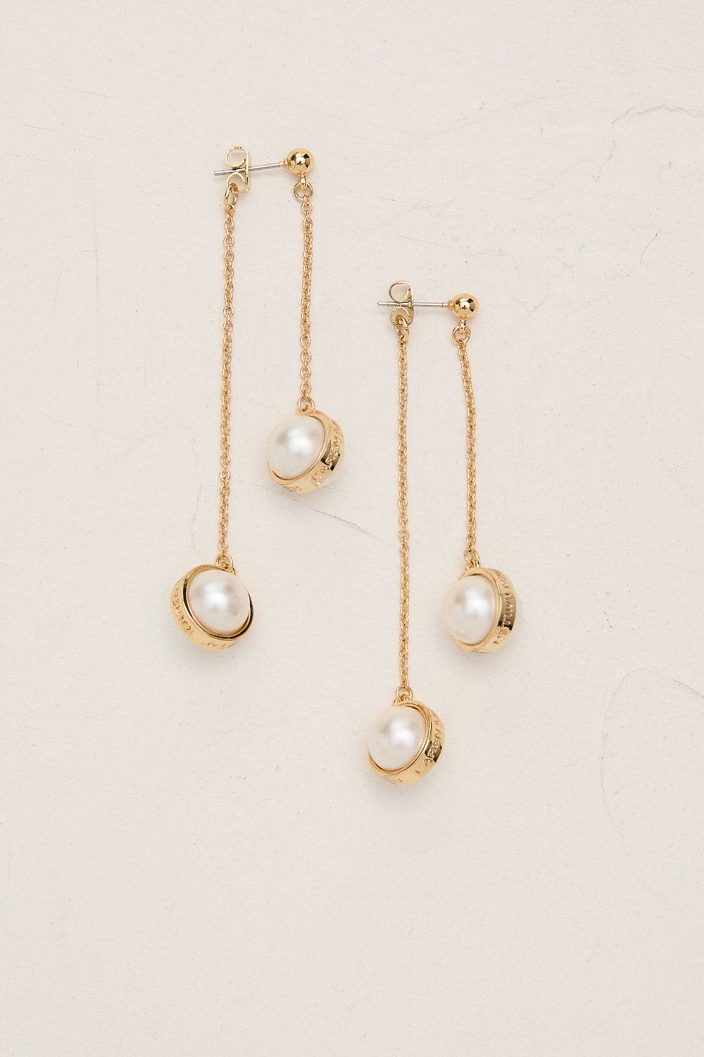 KarenMillen 14k Gold Plated Logo Pearl Double Drop Earrings