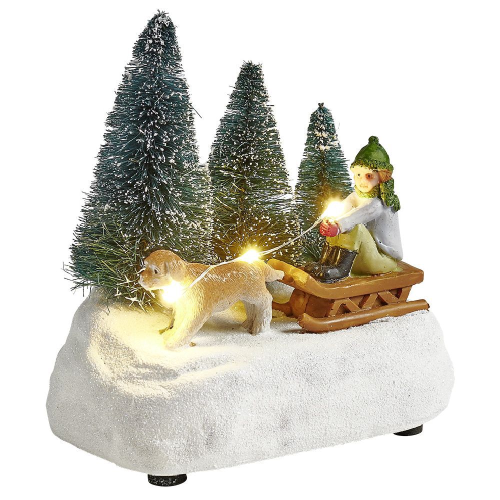 Scénette lumineuse enfant sur traineau Village de No&euml;l