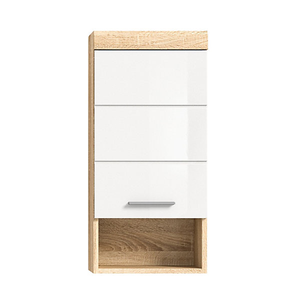 Demi colonne de salle de bain RIDLEY1 tiroir et 1 nicheBlanc et chene clair