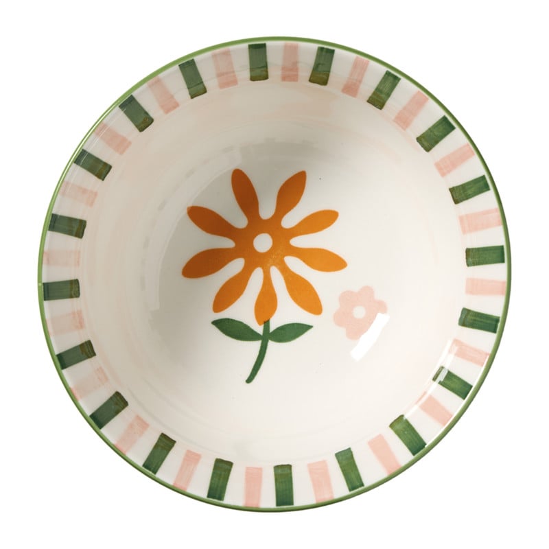 Schaaltje bloem streep groot - groen - &Oslash;15.5x7 cm