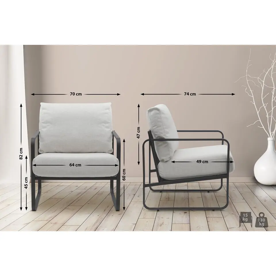 CLP Lounger Manea zwart Frame - Stof - creme