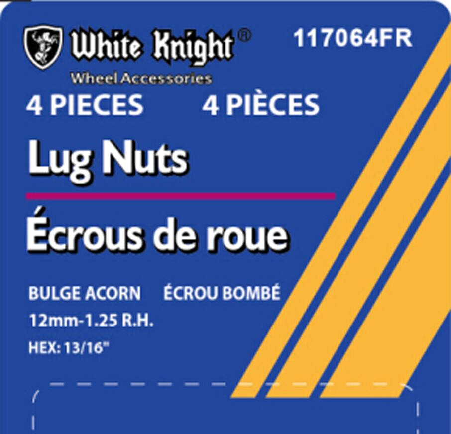 White Knight 117064FR Bulge Acorn Lug Nuts, Chrome, 4-pk