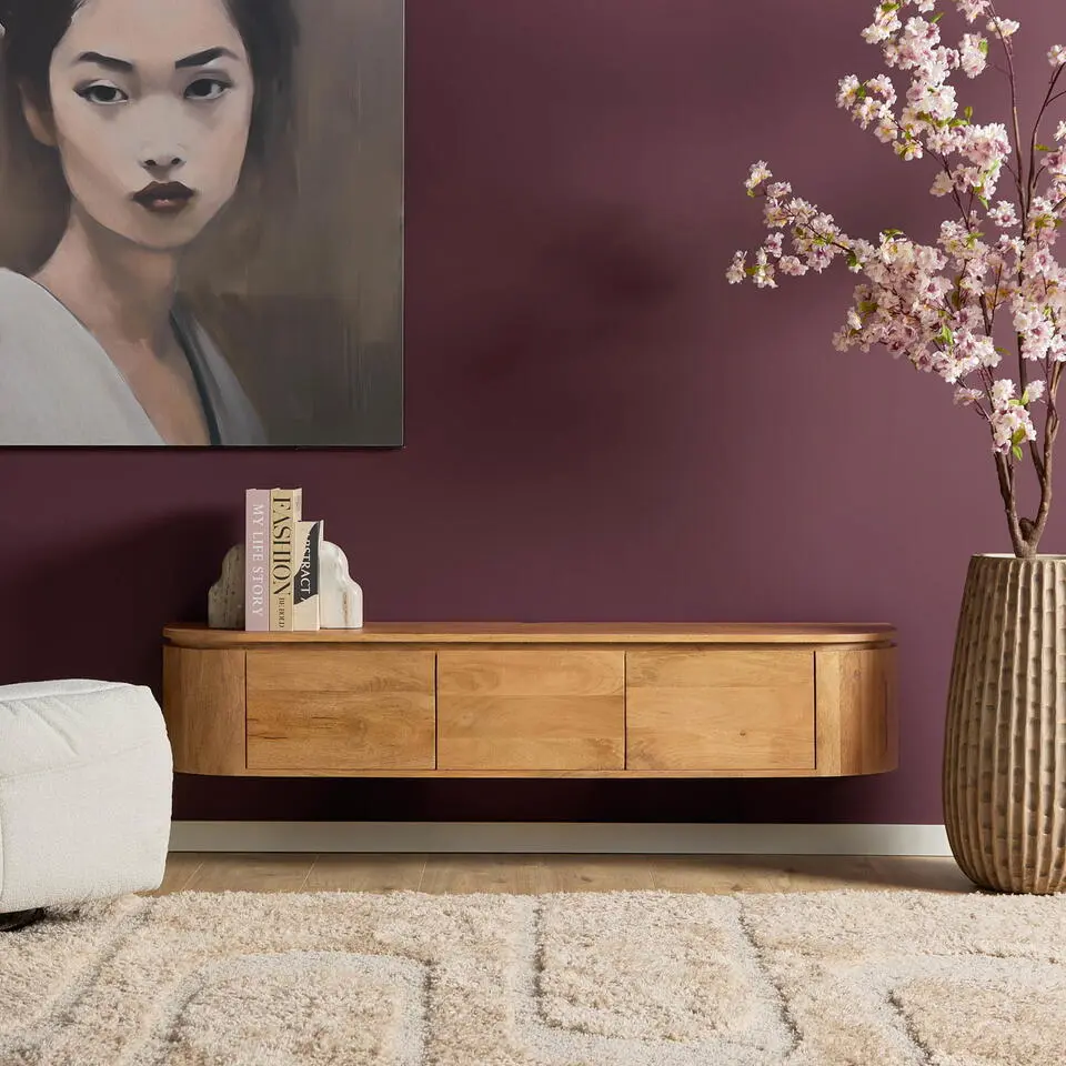 Tv-meubel Naturel Hout - 160x35x30cm - Excellent