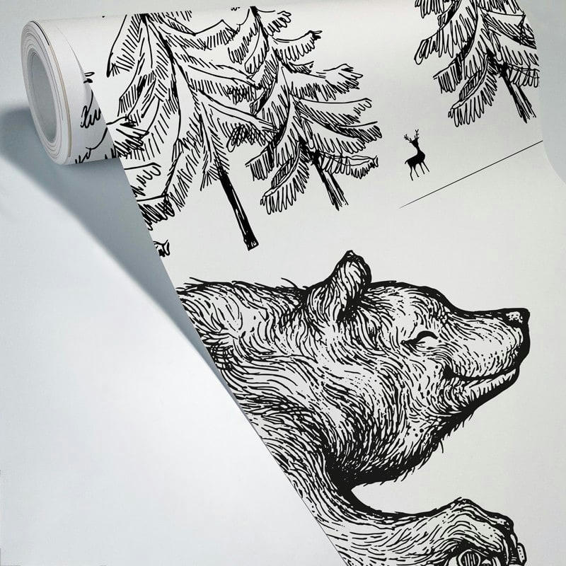 PAPA OURS - Papier Peint Panoramique L144xH270cm Noir Animaux