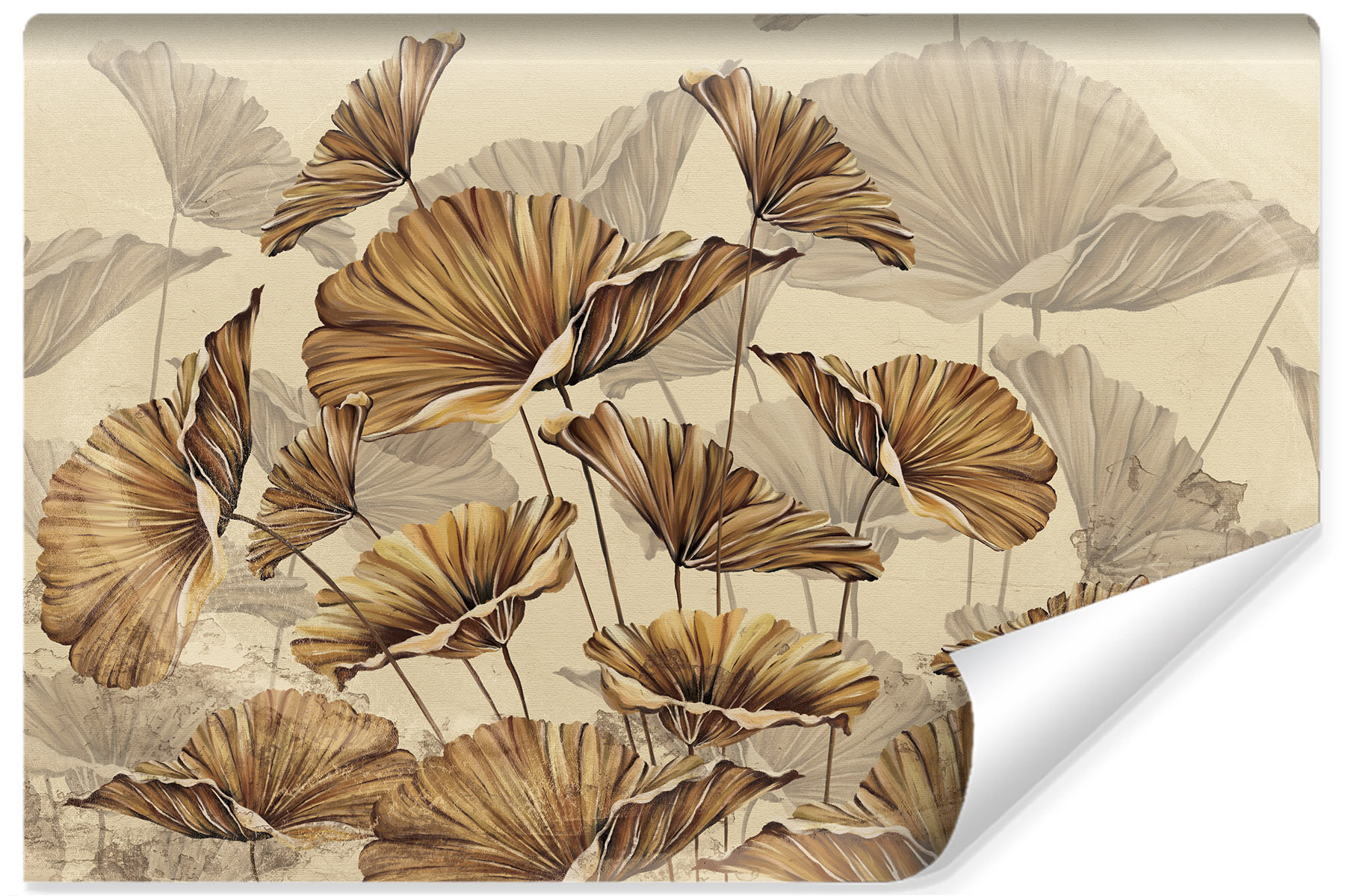 Fototapeta Beżowe KWIATY Liście Styl Retro 90x60cm