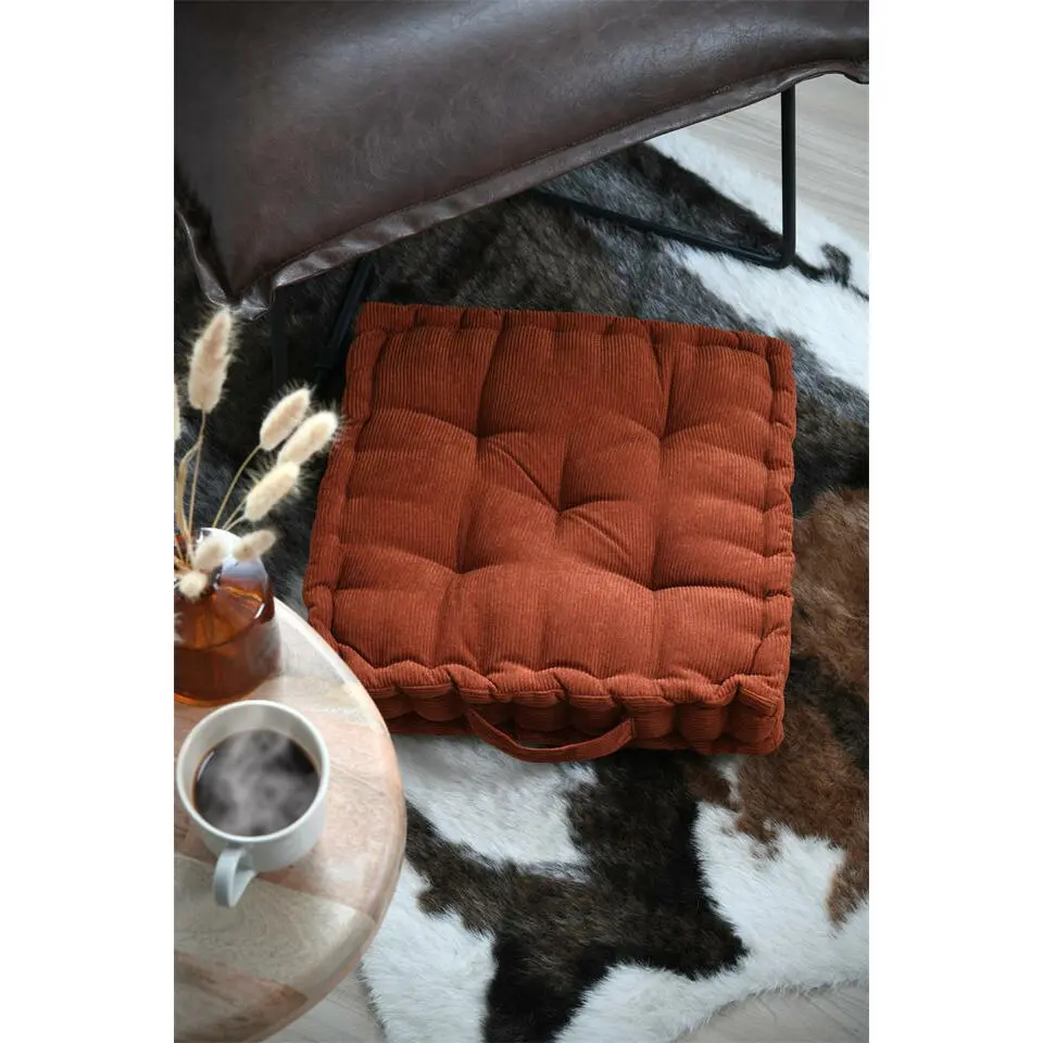 Stof Textile Vloerkussen Ribcord - terracotta - 45 x 45 x 10 cm