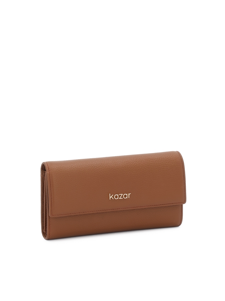 Oblong leather wallet with flap