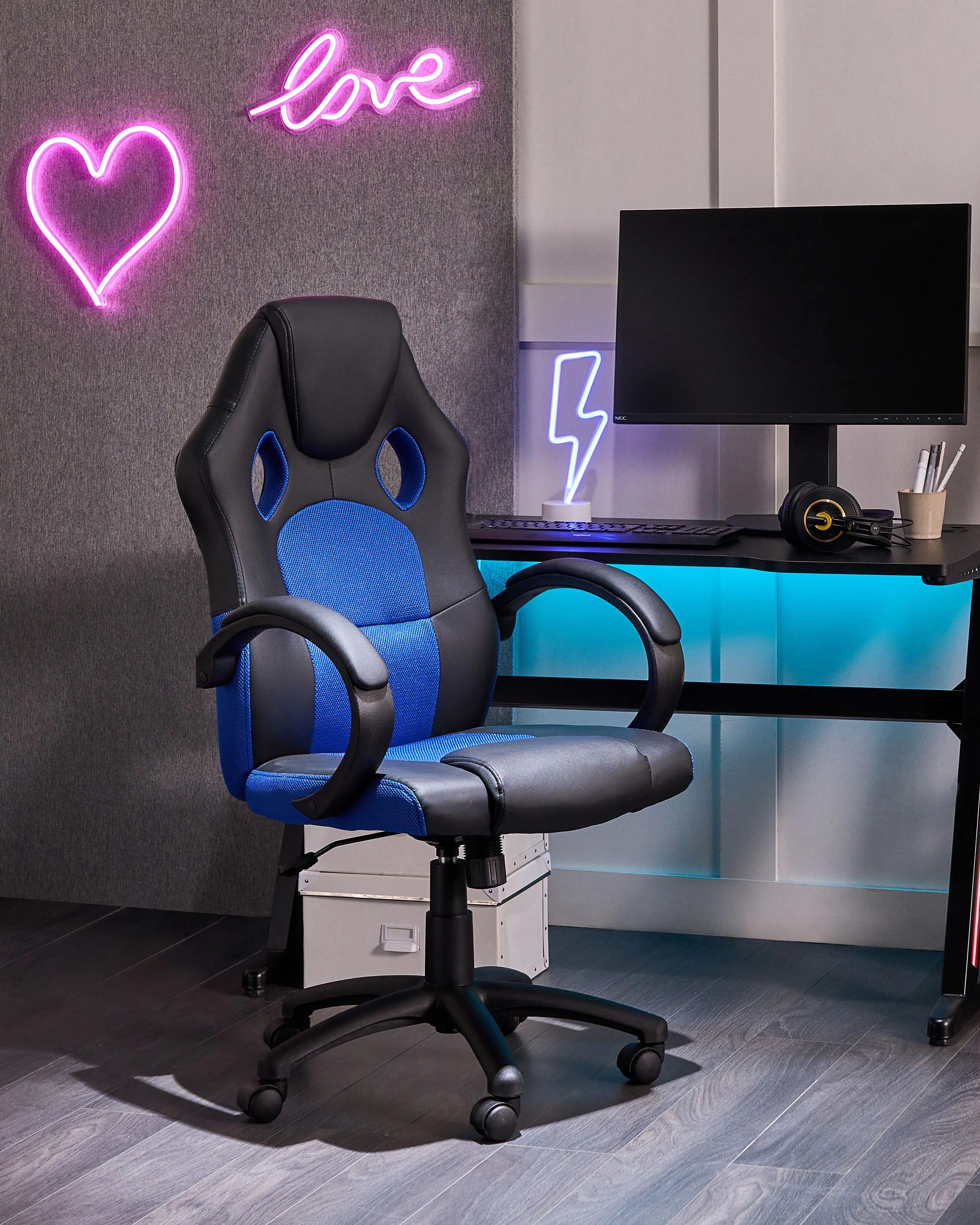 Office Chair FIGHTER Faux Leather Navy Blue