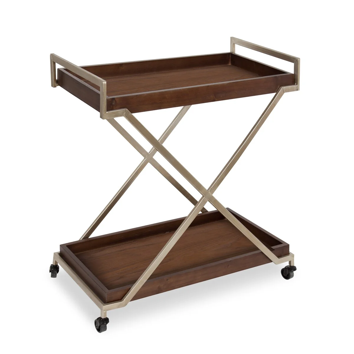 Parmer Kitchen and Bar Cart, Walnut Brown Finish, Champagne Gold Frame