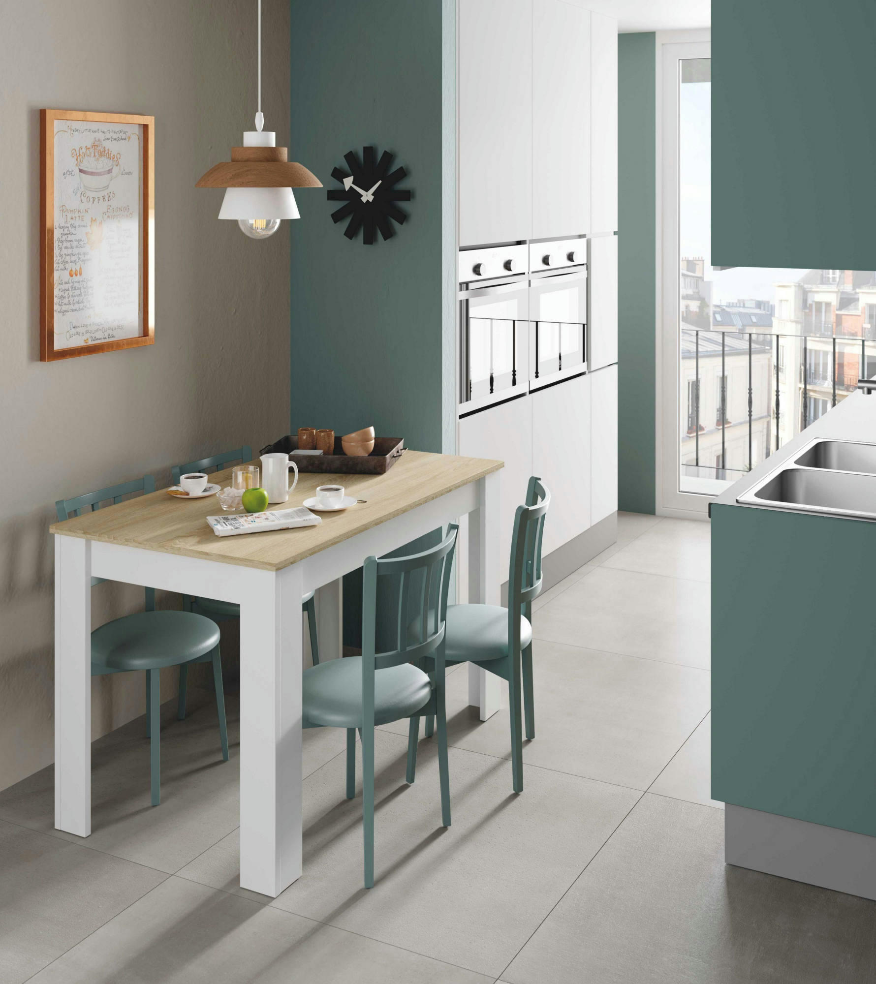 LOWELL - Table fixe effet bois 109x67 cm blanc et chêne