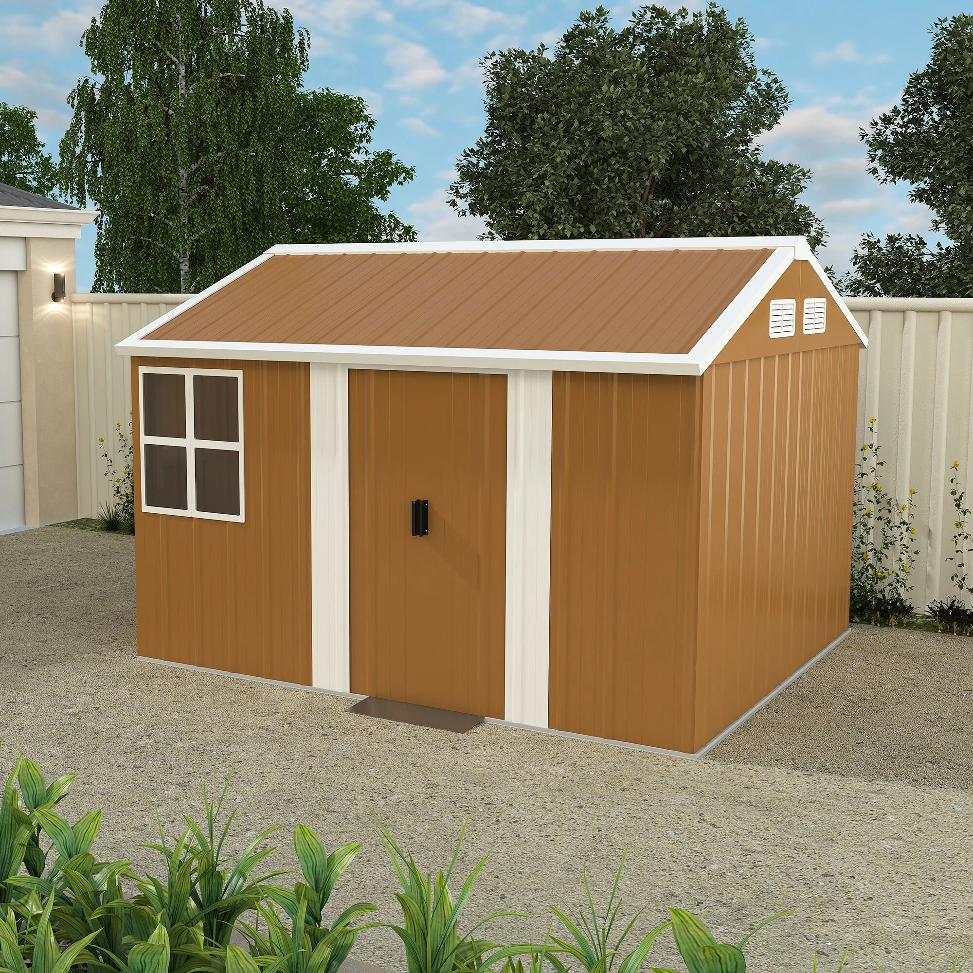 Outdoor Weatherproof Storage Shed Pet Shed with Ventilation Slots Metal Garden Shed with Lockable Door for Garden