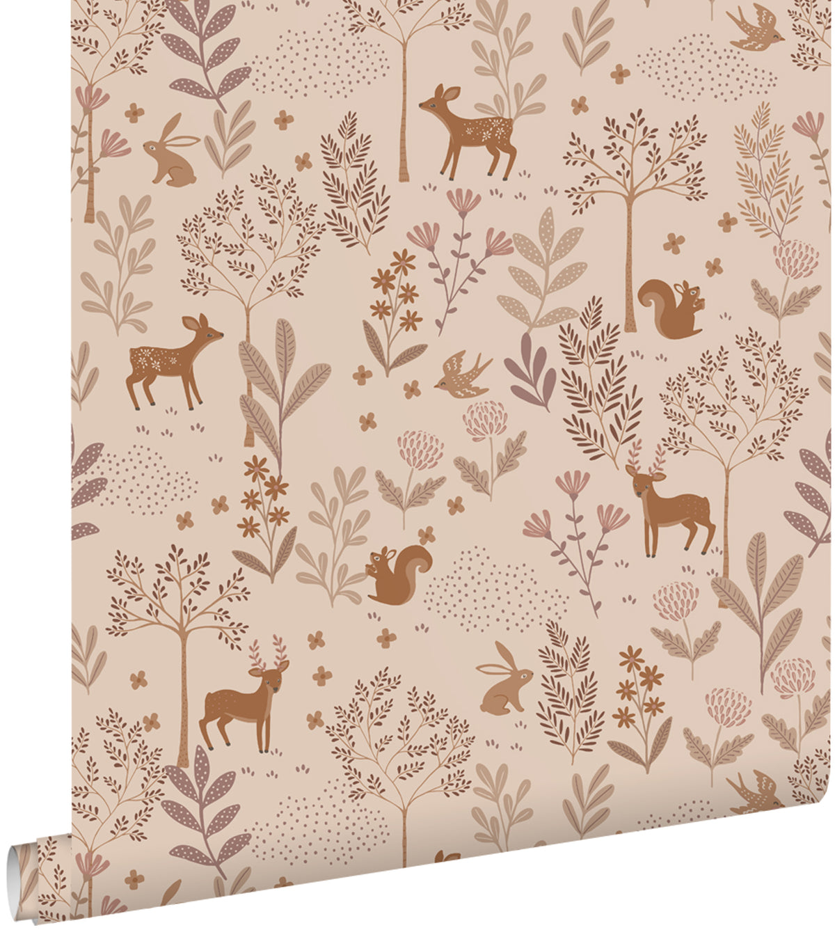 ESTAhome behang bos met bosdieren lila roze - 53 cm x 10.05 m - 131228