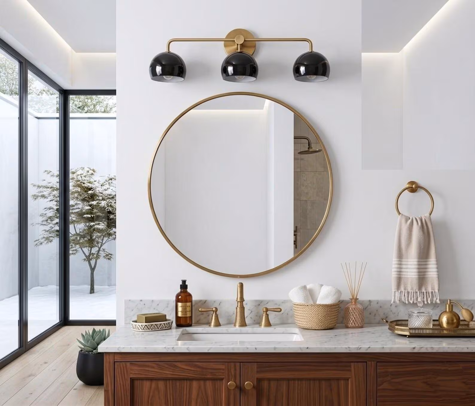 Luxury Mid-Century Modern Brass Vanity Light – Elegant Bathroom Mirror Wall Sconce