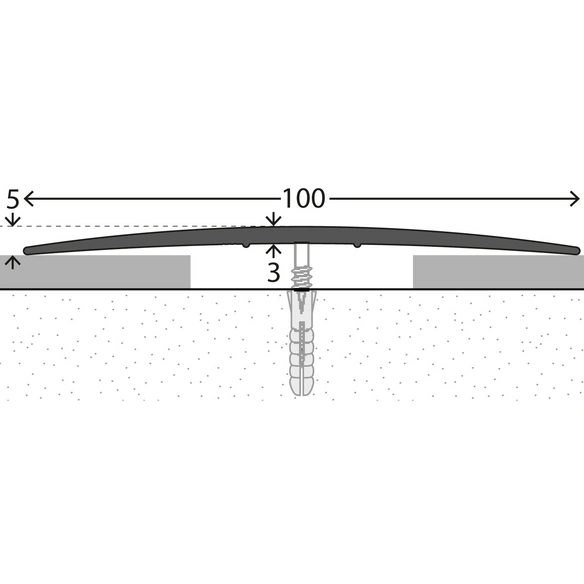 Übergangsprofil, BxH: 100 x 5 mm, mittig versenkt gelocht